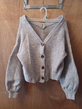 William Rast Sweater Woomens Cream & Gray Button Up